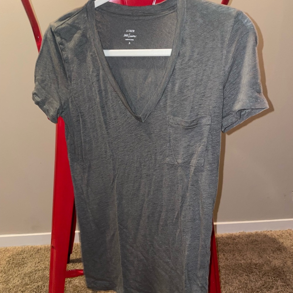J. Crew Charcoal Linen V-Neck Tee